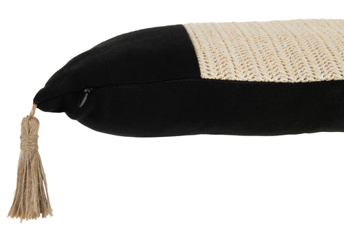 J-Line kussen Geweven Rechthoek - polyester - zwart/beige