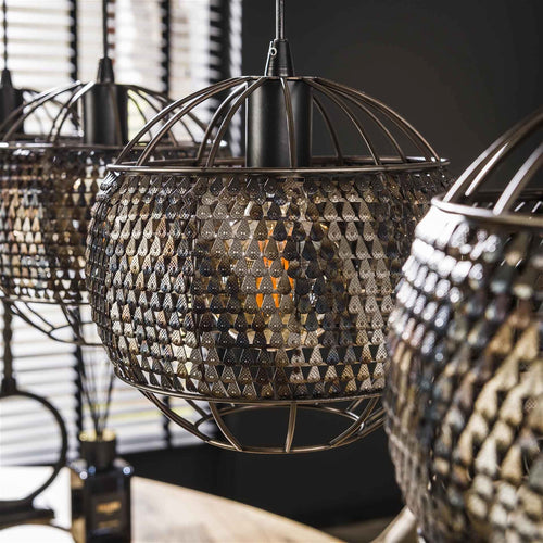 Giga Meubel Hanglamp Armor Open - Zwart/Bruin - 4-Lichts - 135x25x150cm - vtwonen shop