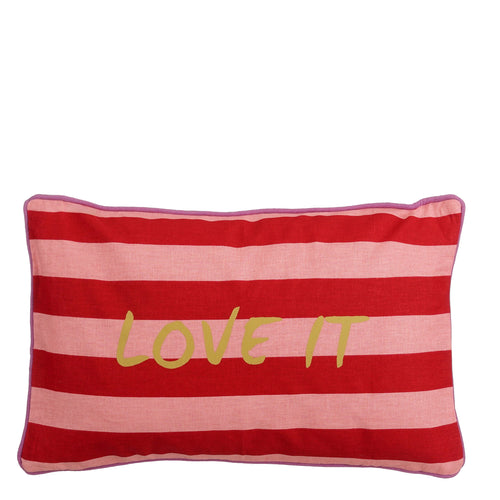 Mica Decorations Love It Sierkussen - Kussen met Kussenhoes - Woondecoratie Woonkamer - 55 x 35 x 10 cm - Katoen, Linnen, Polyester - Rood, Roze, Geel
