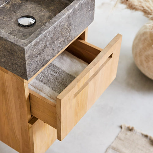 Tikamoon Badkamermeubel in massief teakhout en marmer 40 cm - Naturel - vtwonen shop