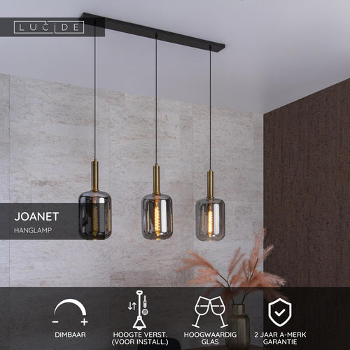 Lucide hanglamp JOANET - 3xE27 - Fumé
