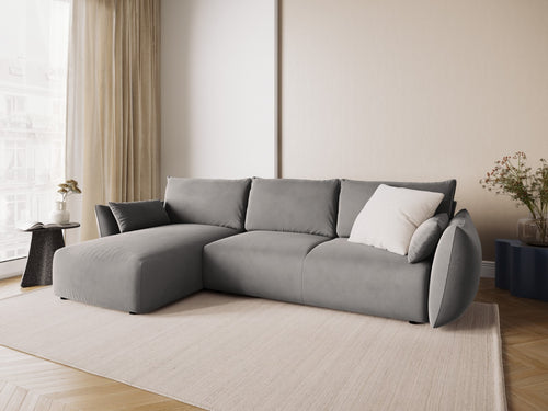 Cosmopolitan Design Uitklapbare hoekbank links met opbergdoos Matera 4-zits, flueel grijs - 173x253x86cm
