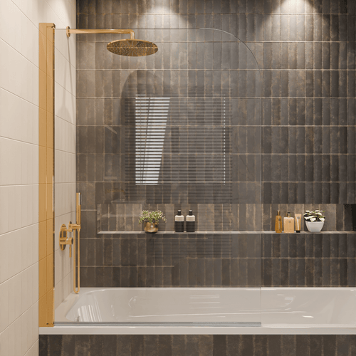 LOMAZOO badwand Palmas - 2 delig - draaibaar - anti kalk nano coating - helder glas - goud - 100 x 140 cm