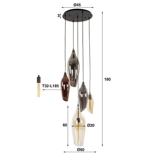 Giga Meubel Hanglamp Cocoon - Multicolor Glas - 5-Lichts - 60x60x180cm - vtwonen shop