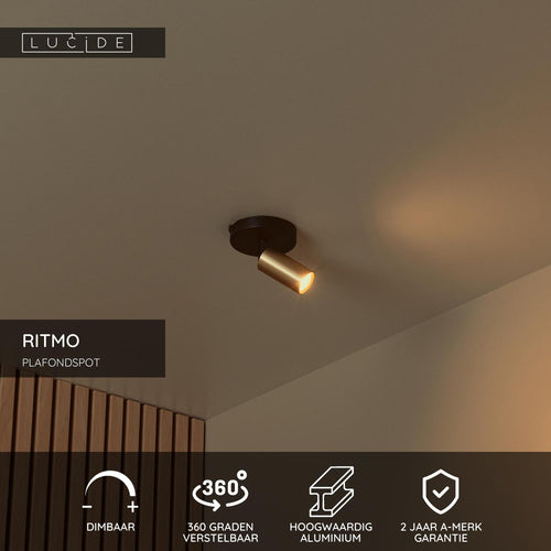 Lucide plafondspot RITMO - 1xGU10 (MR11) - Mat Goud / Messing