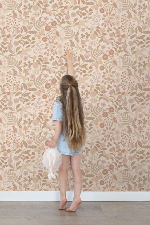 ESTAhome behang bloemen en vogels beige en zacht roze - 53 cm x 10.05 m - 139868