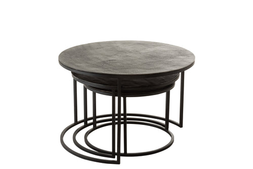 J-Line bijzettafel Rond Oxidize - aluminium/ijzer - zwart/groen - set van 3