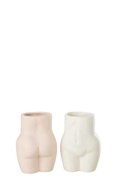 J-Line bloempot Lichaam Dolomiet - keramiek - roze - 2 stuks - 16.5 cm hoog