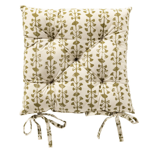 FRANCINE - stoelkussen 40x40 cm - bladmotief - met striklinten - Green Moss - groen