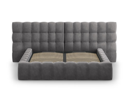 Cosmopolitan Design Opbergbed met dubbel hoofdbord Bali 200x200cm, flueel, grijs - 230x350x100cm