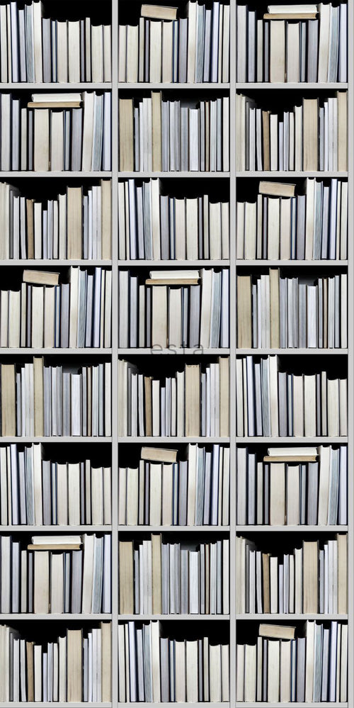 ESTAhome XXL behang boekenkast zwart, grijs, beige en wit - 50 x 900 cm - 158205 - vtwonen shop