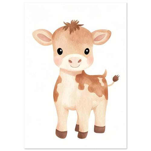 Artfulprints Poster Vrolijke koe   - 50x70 cm - Bruin