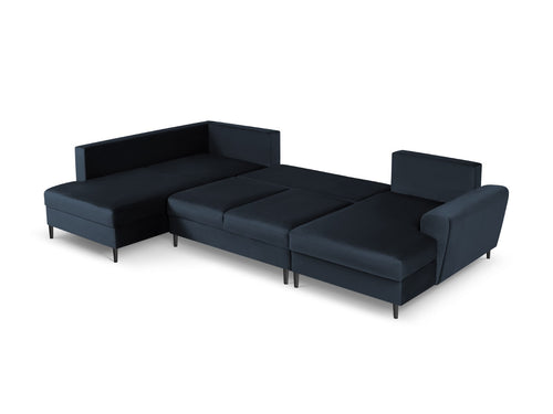 Cosmopolitan Design Links panoramische slaapbank met opbergdoos Kyoto 7-zits, flueel, donkerblauw - 194x313x88cm