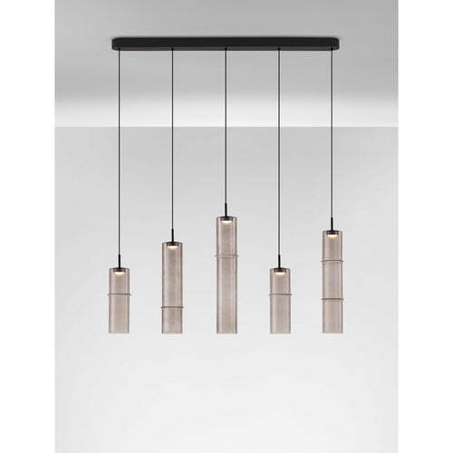 Nova Luce SANO Hanglamp voor aan het plafond, matzwart, mokkabruin, Triac dimbare LED 18W 1080lm 3000K