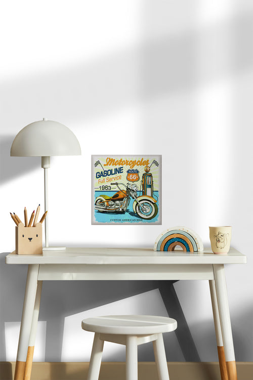 Sanders & Sanders muursticker vintage motor blauw, oranje en geel - 30 x 30 cm - 600332
