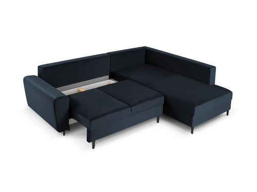 Cosmopolitan Design Converteerbare hoekbank rechts met opbergdoos Kyoto 5-zits, flueel, donkerblauw - 194x243x88cm