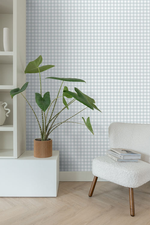 ESTAhome behang geblokt motief lichtblauw - 50 x 900 cm - 131298
