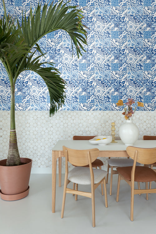ESTAhome behang tegelmotief blauw - 53 cm x 10.05 m - 148636