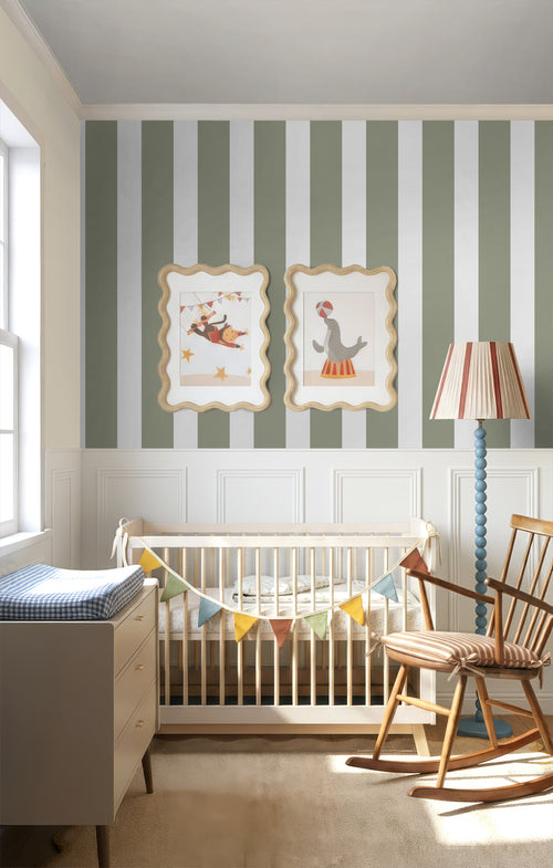 Sanders & Sanders behang strepen olijfgroen en wit - 53 cm x 10.05 m - 640722