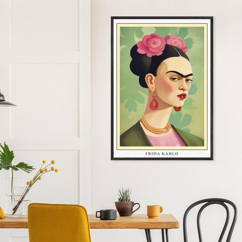 Artfulprints Poster Frida Kahlo - Floral icon portrait   - 30x40 cm - Groen