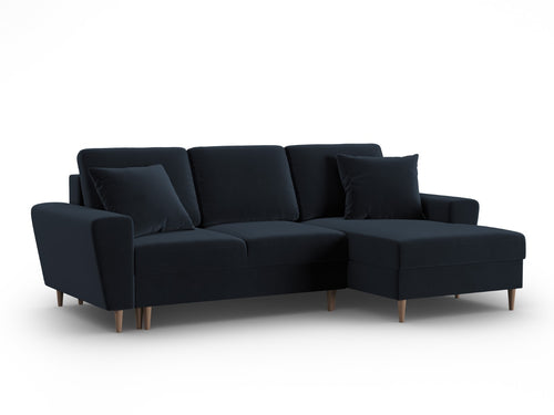 Cosmopolitan Design Converteerbare hoekbank rechts met opbergdoos Kyoto 4-zits, flueel donkerblauw - 145x241x88cm