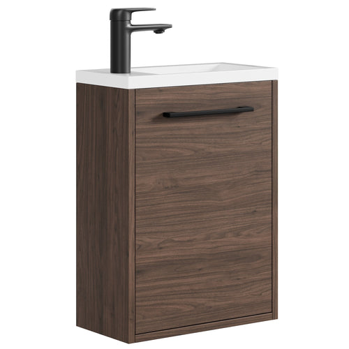 Badplaats Toiletmeubel Florence 40 x 22 cm – Walnoot Bruin – Fonteinmeubel met Witte Wastafel