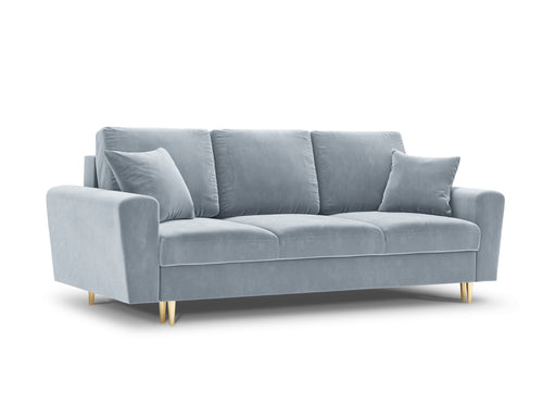 Cosmopolitan Design Slaapbank met opbergdoos Kyoto 3-zits, flueel, lichtblauw - 100x235x88cm