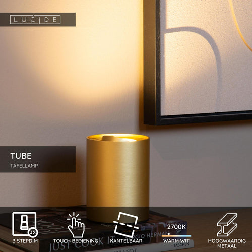 Lucide tafellamp TUBE - 1xGU10 (MR16) - Mat Goud / Messing