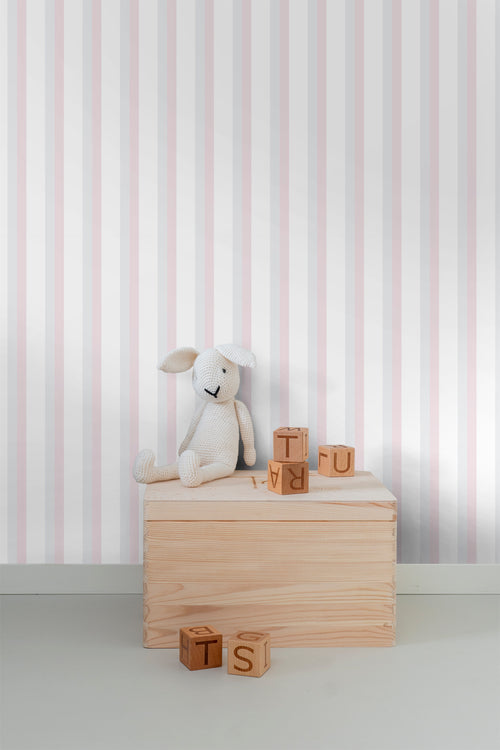 Sanders & Sanders behang strepen licht roze, lichtgroen en wit - 53 cm x 10 m - 640595