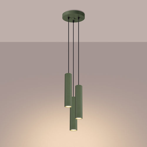 Sollux Lighting Hanglamp KARBON 3P olijfgroen - 19,5x19,5x108cm