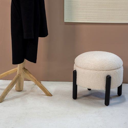 Giga Meubel Poef Charlise - Beige - Stof/Metaal - 45x45x36cm - vtwonen shop