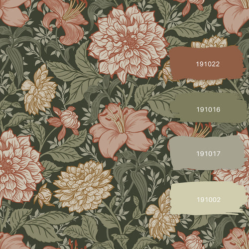 ESTAhome behang vintage bloemen vergrijsd groen en terracotta roze - 53 cm x 10.05 m - 139381