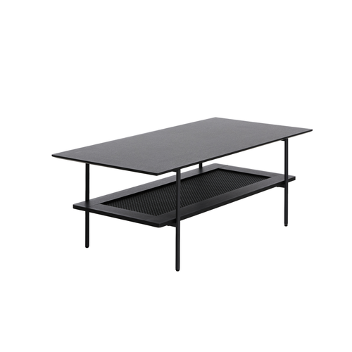 Rebellenclub Salontafel Berley - 110 x 55 cm - Zwart met Rattan
