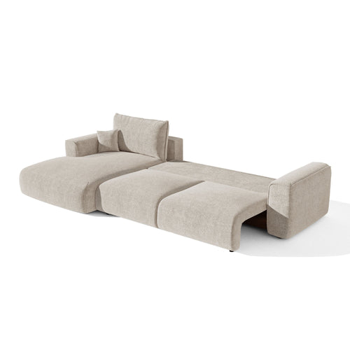 Premium Interiors - Linkshoekbank met slaapfunctie en opbergruimte COMO - bouclé-stof beige 297cm