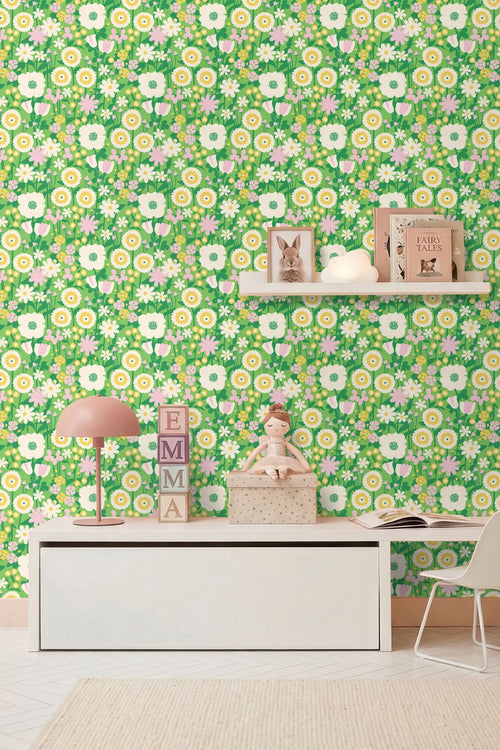 ESTAhome behang retro bloemen groen en geel - 50 x 900 cm - 132157