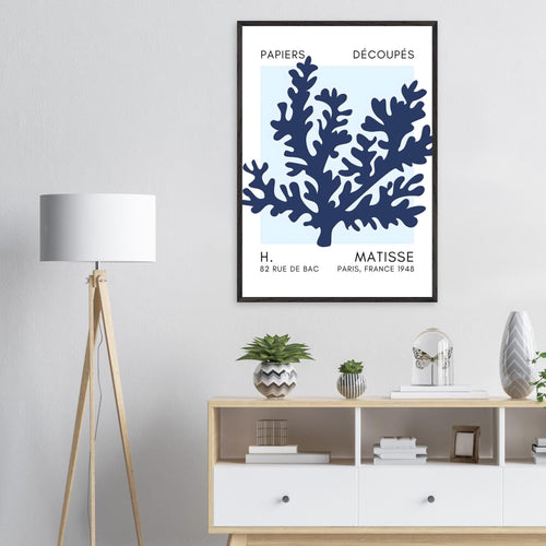 Artfulprints Poster Matisse – Aqua bloom navy blue I   - 70x100 cm - Blauw