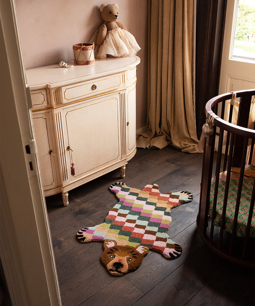 Doing Goods Archie Geruite Beer Vloerkleed - Klein 92 x 62 x 2 cm - 100% wol