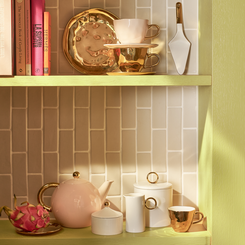 Urban Nature Culture Good Morning kopje Cappuccino/Tea en bord Papaya/Old Pink, set van 4, in cadeauverpakking - 22.5 * 20.5 * 13.5 CM - vtwonen shop