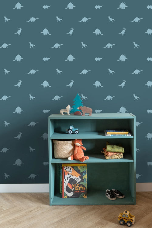 ESTAhome behang dinosaurussen blauw - 50 x 900 cm - 131801