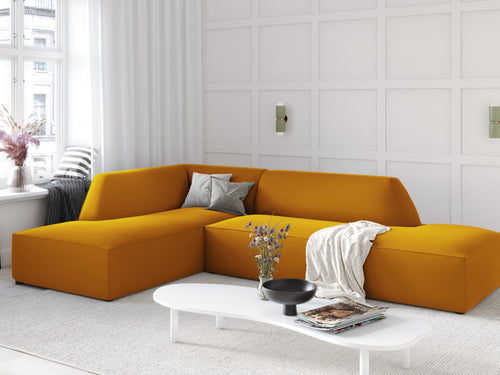 Micadoni linker hoekbank Ruby 4-zits, flueel, geel - 180x273x69cm