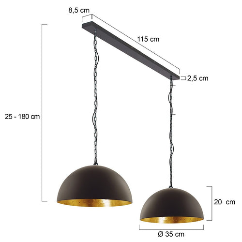 Steinhauer hanglamp semicerikel - 2 lichts - 115x 180 cm - zwart