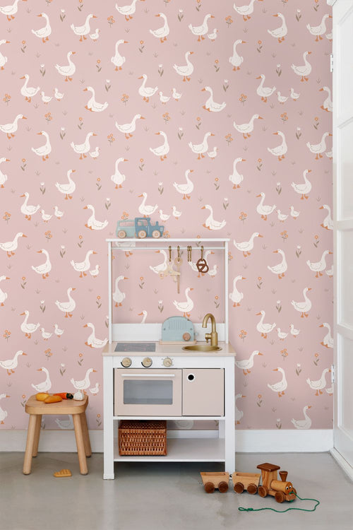ESTAhome behang schattige ganzen roze - 50 x 900 cm - 131829