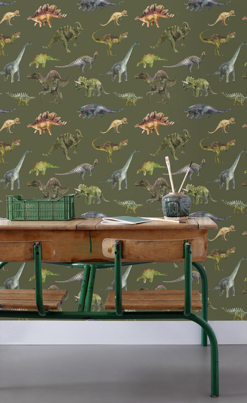 Sanders & Sanders behang dinosaurussen donkergroen - 50 x 900 cm - 935369