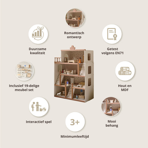 Petite Amélie Poppenhuis FLUER 19 tlg - MDF - beige