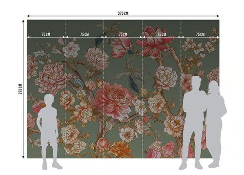 Sanders & Sanders fotobehang romantische bloemen groen en roze - 375 x 270 cm - 601463