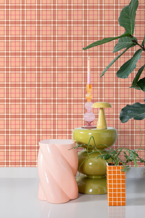 ESTAhome behang ruiten oranje en bruin - 50 x 900 cm - 132028