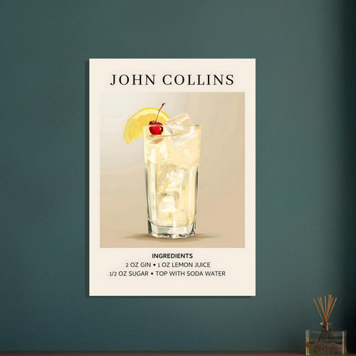 Artfulprints Poster met Lijst John Collins cocktail - Ingrediënten   - 30x40 cm - Taupe