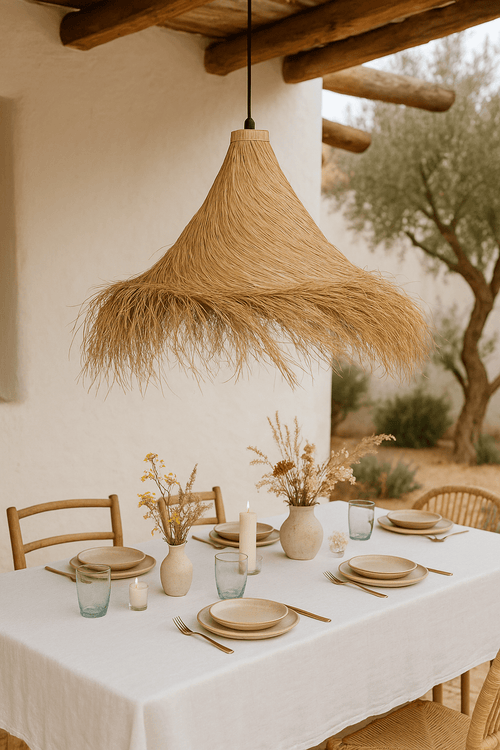 Grote Raffia Hanglamp Ø110 cm – Handgemaakte Boho Plafondlamp van Natuurlijk Gras – XL Natuurlijke Lamp voor Horeca, Woonkamer of Eettafel – Tropis... - vtwonen shop