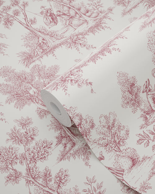 ESTAhome behang toile de jouy print bordeaux rood - 50 x 900 cm - 132097