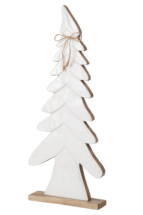 J-Line Dennenboom met strik - mangohout - naturel/wit - large